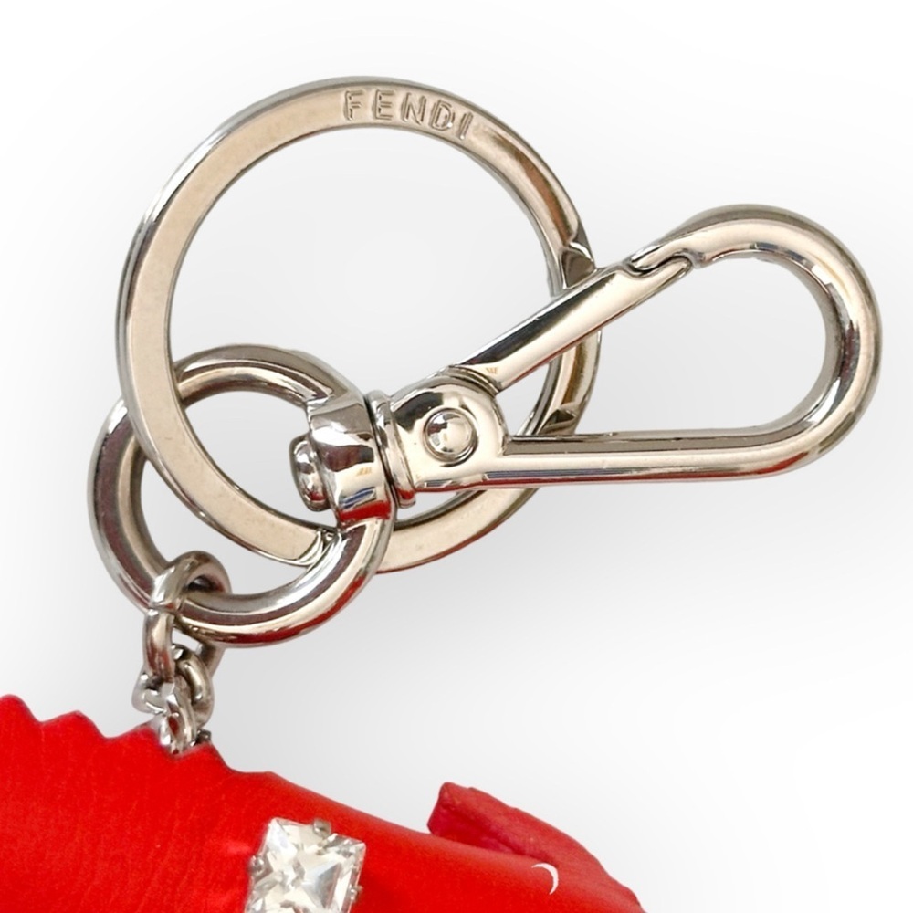 FENDI RARE Red Leather Alligator Bling Bag Charm Key Chain Key Fob - Picture 7 of 9